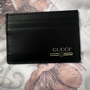 Gucci Black Leather Card Holder with Gold Logo